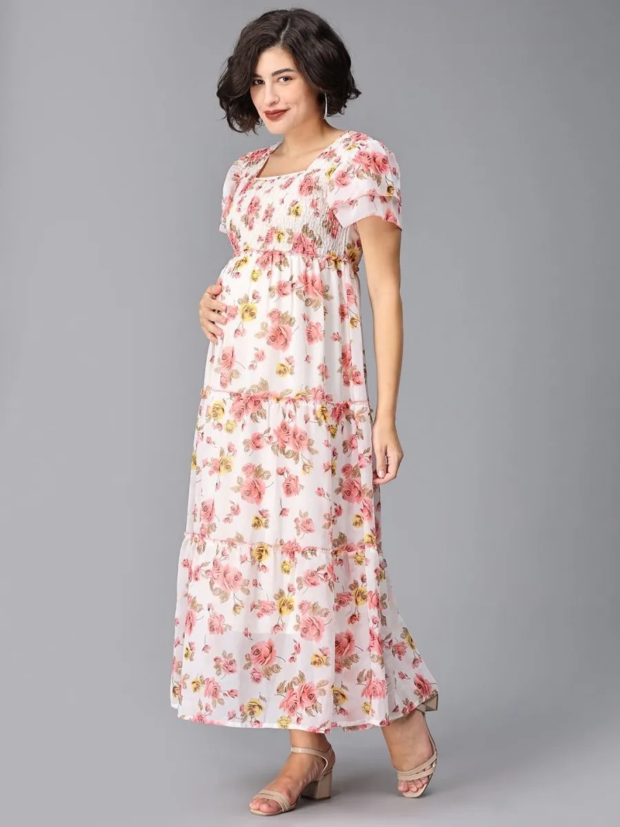 Vanilla Garden Floral Tired Maternity Dress