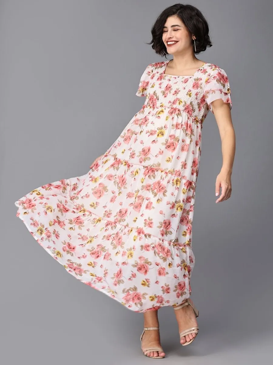 Vanilla Garden Floral Tired Maternity Dress