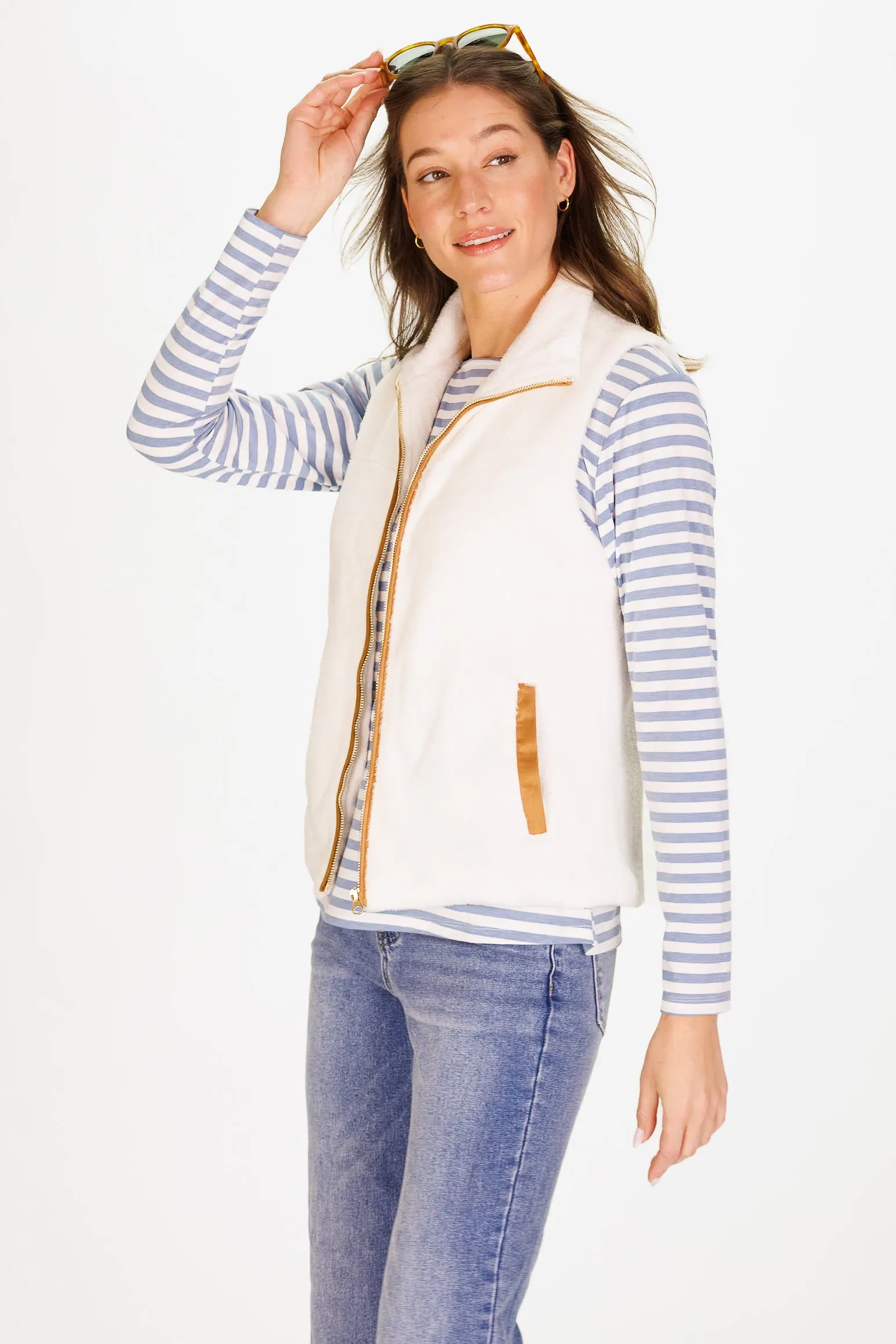 Vikki Vest in Cream Fuzzy Fleece