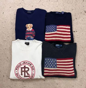 #VV342 Ralph Lauren Flag/Bear Vintage Sweaters 12 PCs