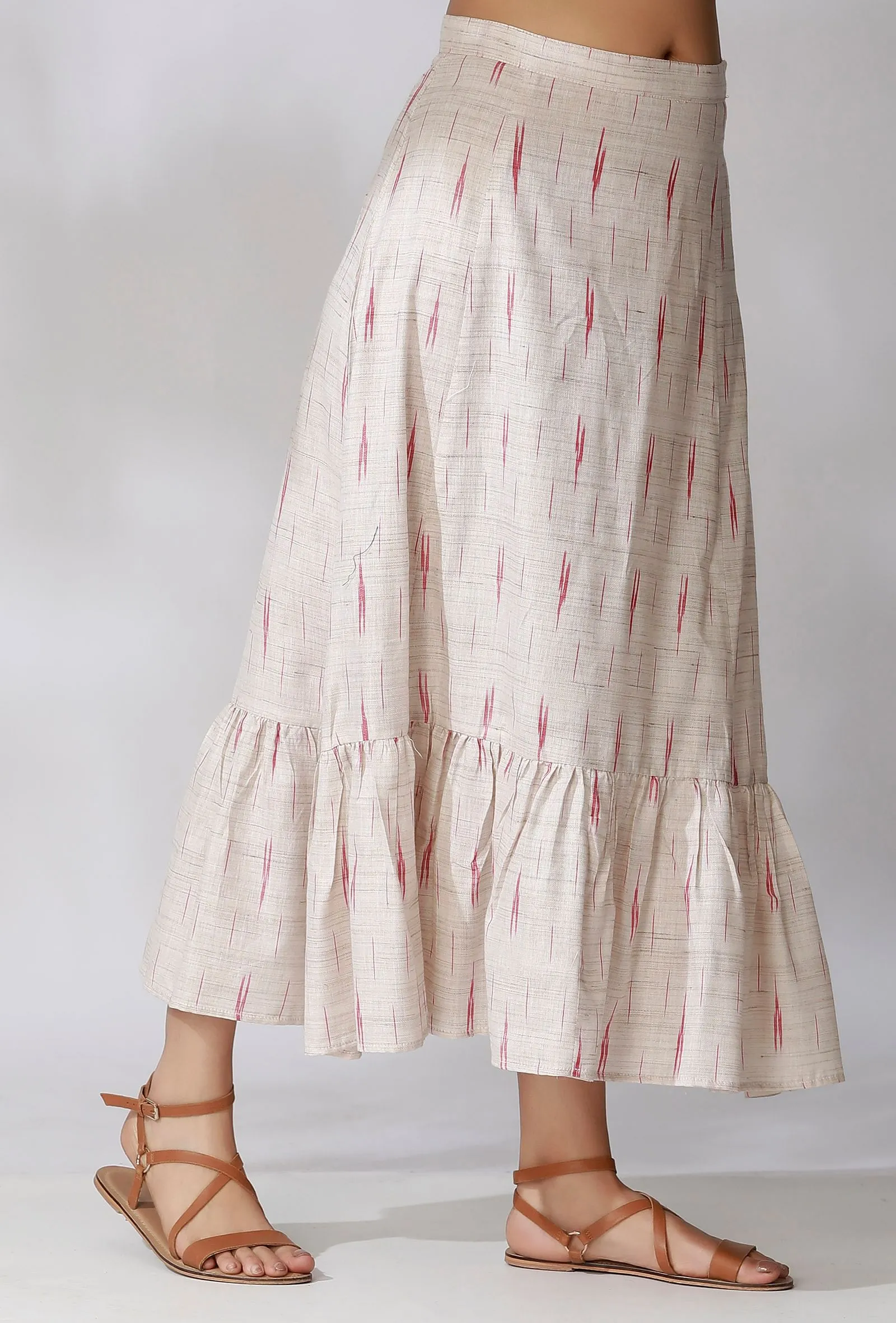 White Ikkat Gathered Skirt