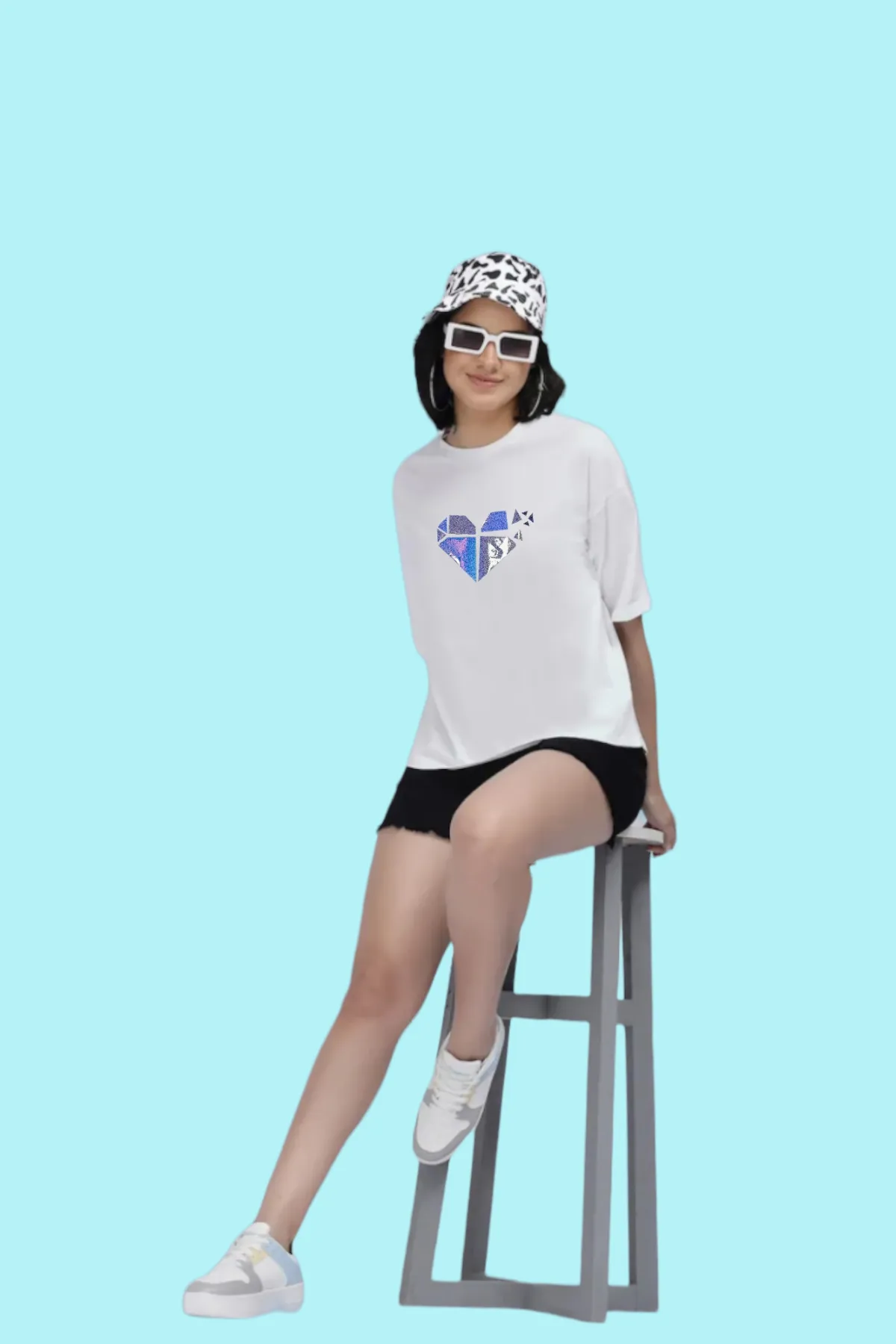 White Oversized Printed Women's T-Shirt