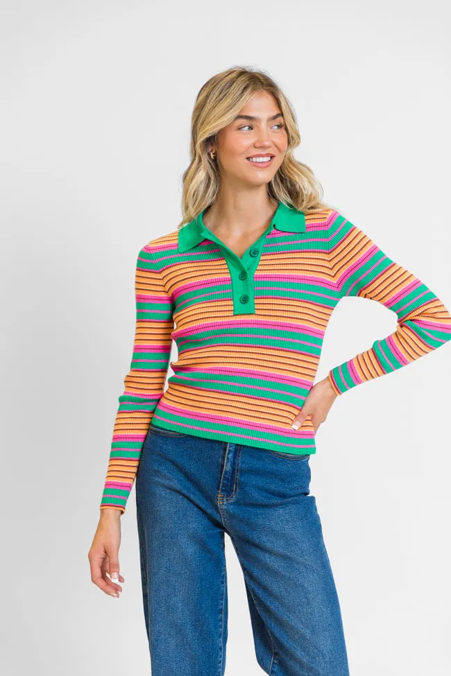 Wish I Knew Multi Striped Long Sleeve Polo Sweater SALE