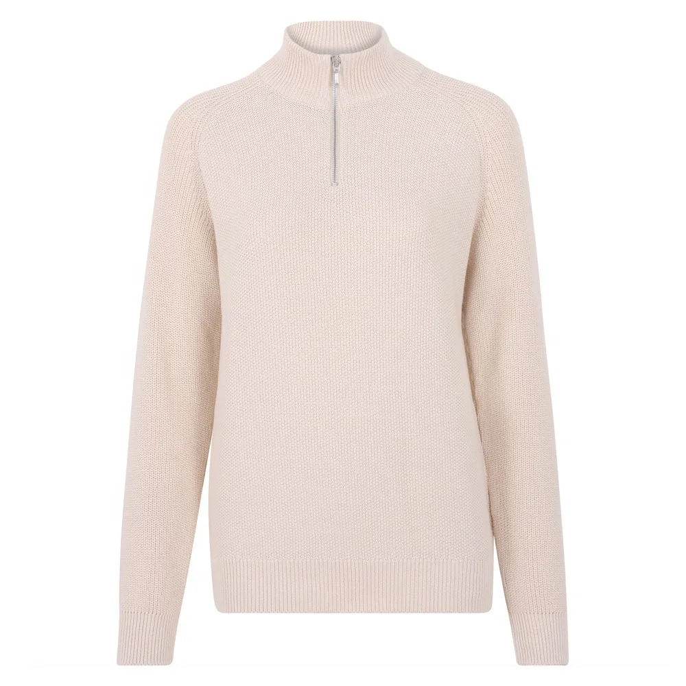 Womens Midweight Cotton Quarter Zip Textured Jumper