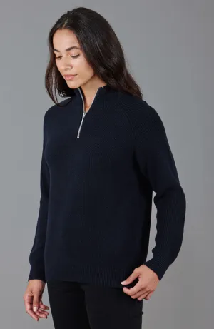 Womens Midweight Cotton Quarter Zip Textured Jumper