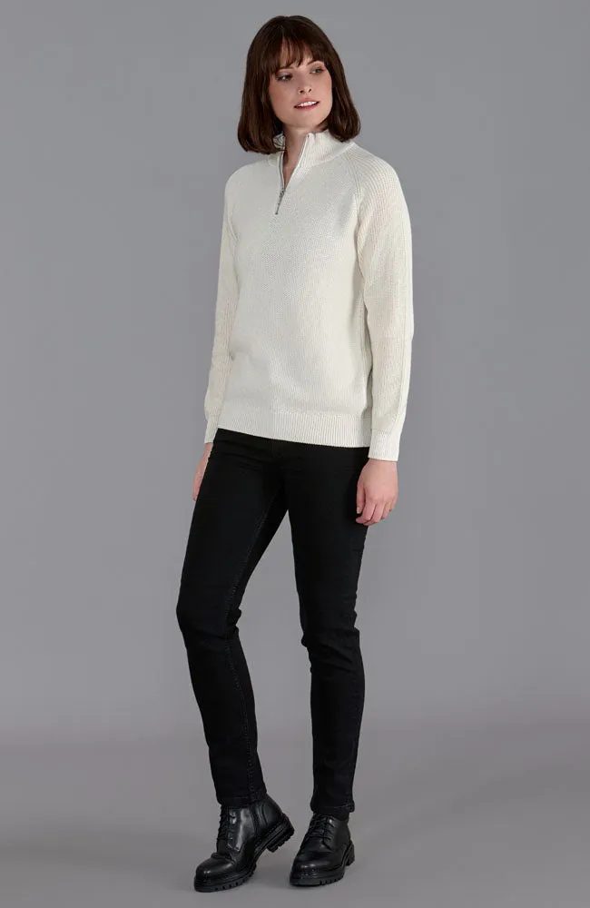 Womens Midweight Cotton Quarter Zip Textured Jumper