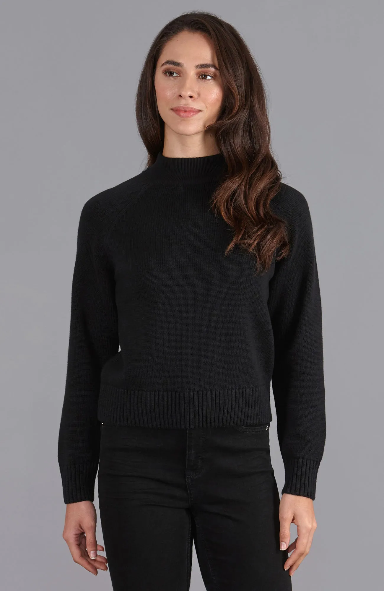 Womens Midweight Cotton Turtleneck Raglan Sleeve Jumper