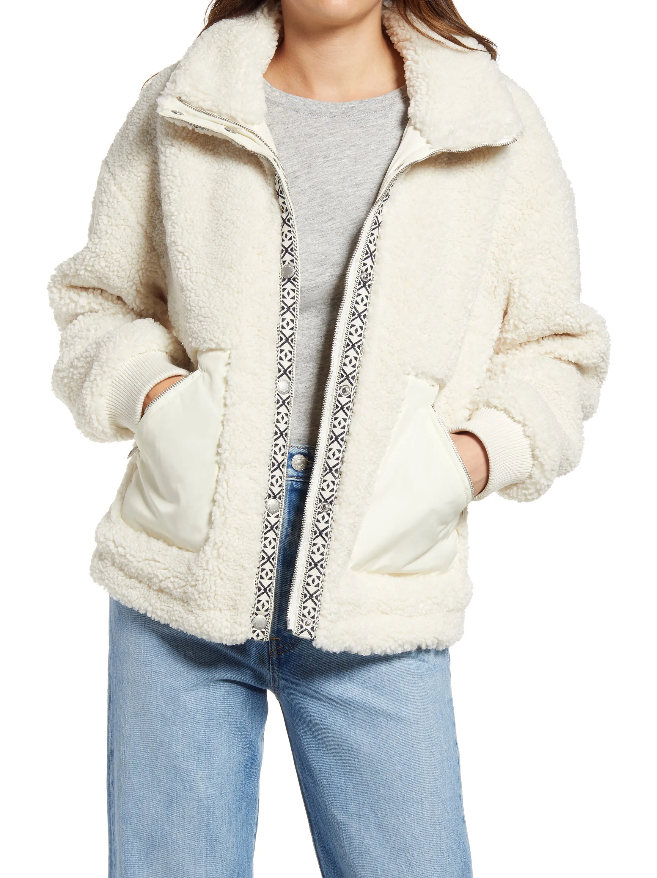 Women's Sherpa Jacket,Ivory