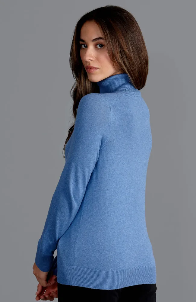 Womens Ultra Fine Cotton Roll Neck Long Sleeve Jumper