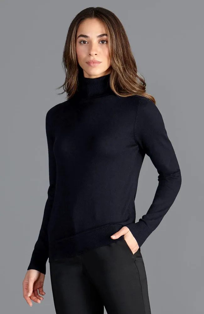 Womens Ultra Fine Cotton Roll Neck Long Sleeve Jumper